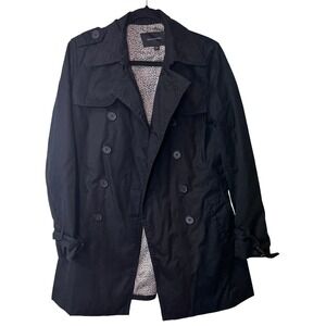 Banana Republic Black Trench Coat Womens Double Breasted‎ Classic Jacket Medium